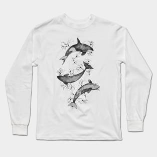 Dancing Orcas | Black and White Color Palette Long Sleeve T-Shirt